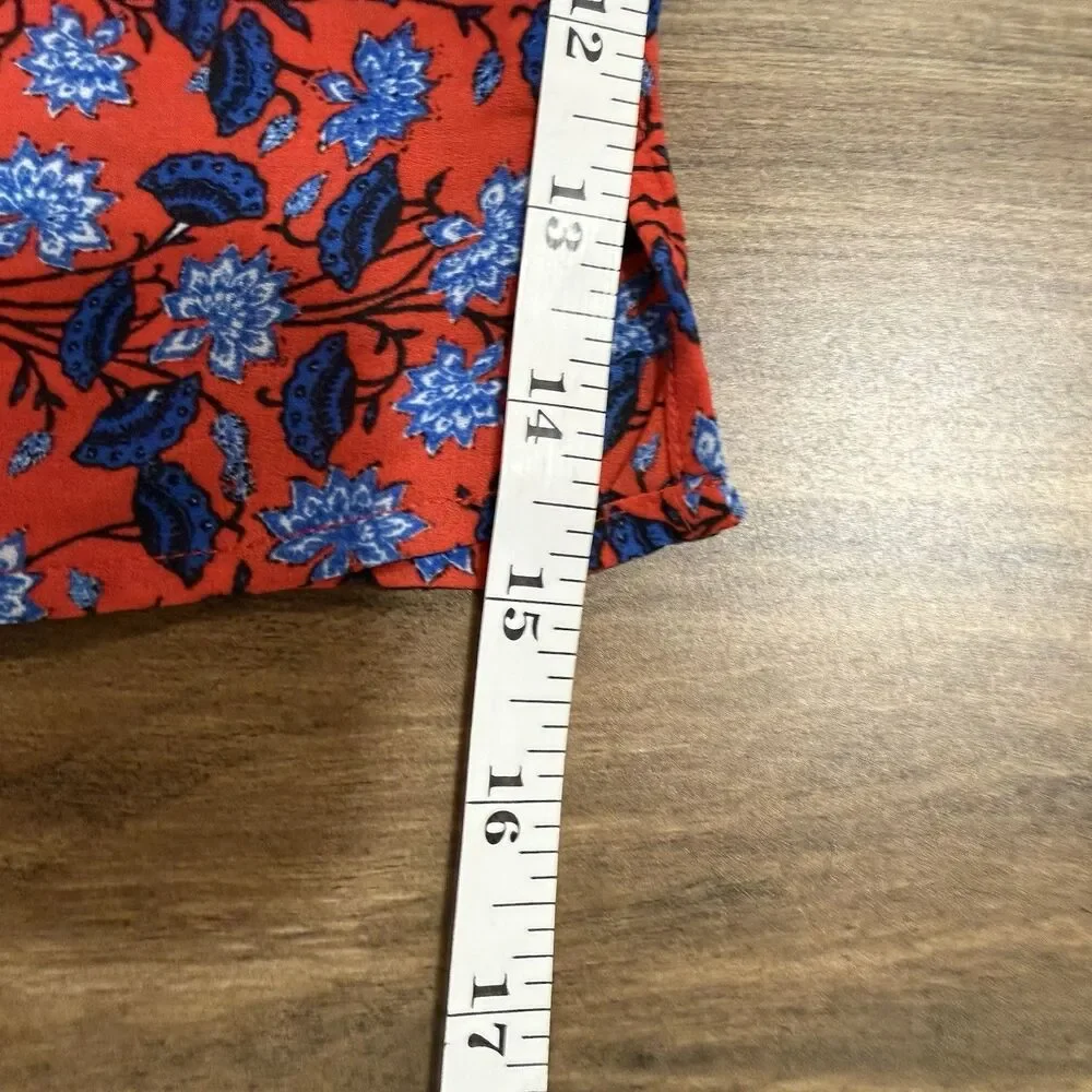 LOFT Plus Red Blue Floral Print Career Blouse Red Women Size XL Long Sleeve